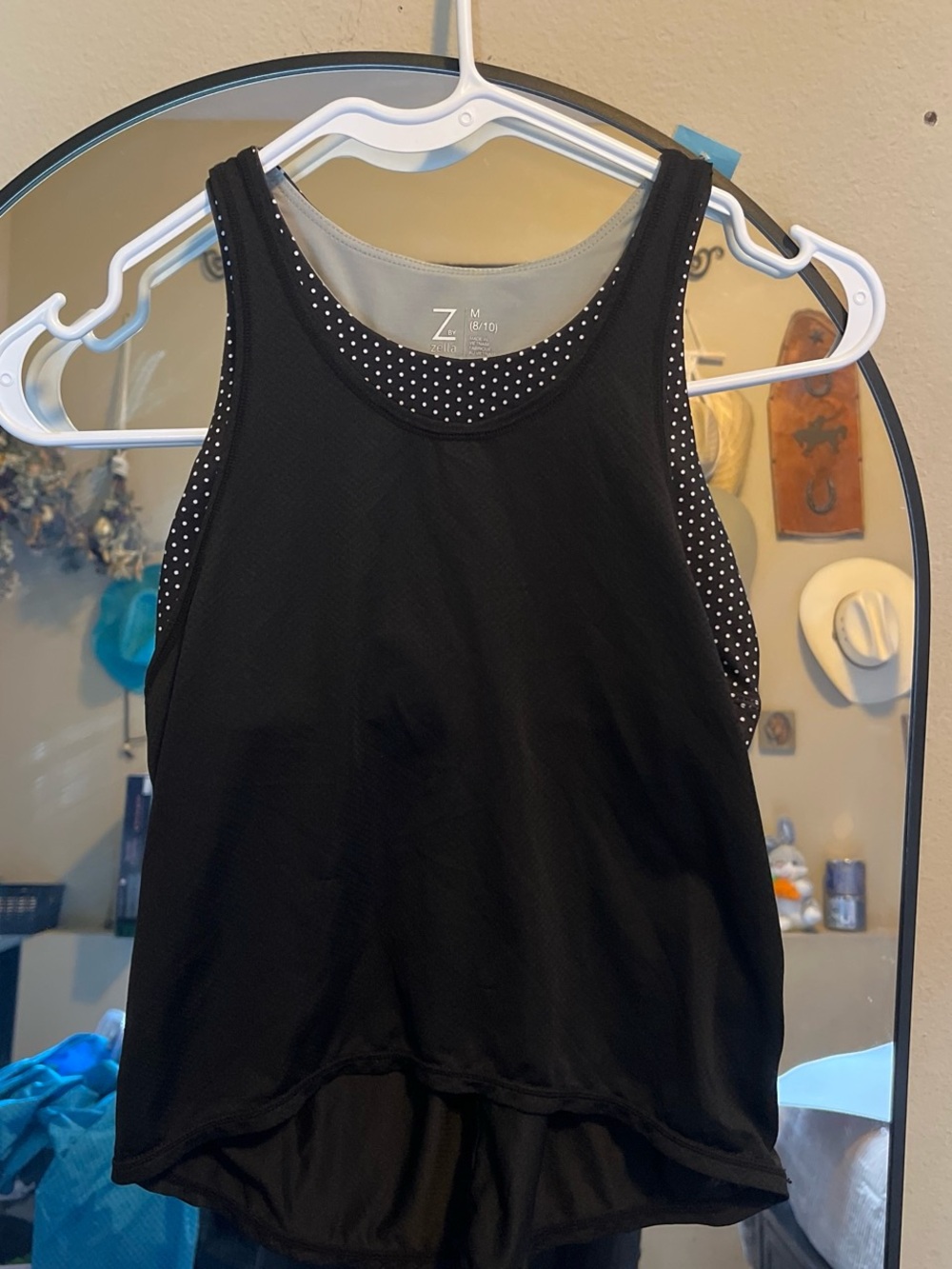 Zella Black Layered Tank with Polka-Dot Lining